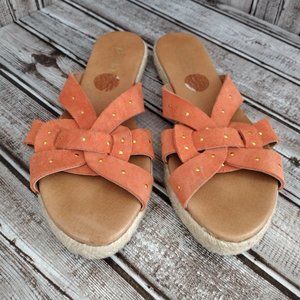 Picon | Coral Blush Gold Studded Suede Espadrille Sandals Flats